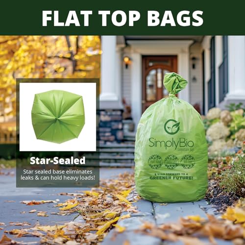 Simply Bio 30-33 Gallon Compostable Trash Bags Liners Flat-Top, Heavy Duty Extra Thick 1.57 Mil, 124.92 Liter, 30 Bags, Lawn, Yard, and Restaurant Use, ASTM D6400, US BPI, OK Compost Home Certified - size: Pack of 30, style: Flat-Top (33 Gal, 1.57 mil)