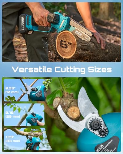 SEESII 4-in-1 Pole Saw & Pruning Shears Combo Kit with Brushless Motor - color: Deep Blue