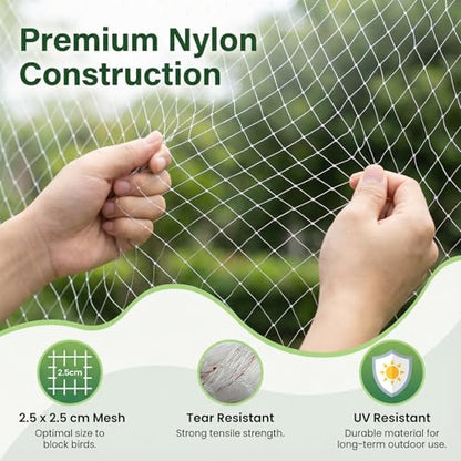 GWHOLE 9,8x26 Ft Bird Netting for Garden, 1in Square Mesh Size，White - size: 9.8x26 ft, 1x1 inch mesh (White, with Cable Ties)