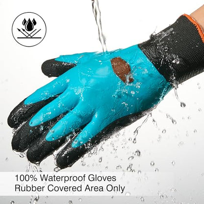 COOLJOB 1 Pair Winter Waterproof Gardening Work Gloves with grip, L - color: Fleece/Blue, size: Large (Pack of 1)