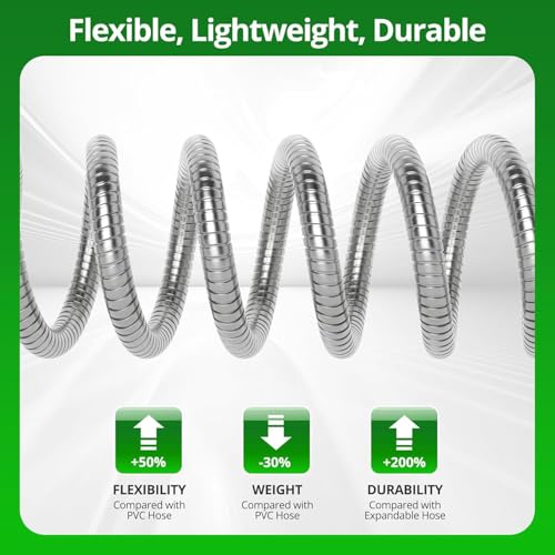 25FT Expandable Stainless Steel Garden Hose, Kink-Free Hose for Yard & Garden