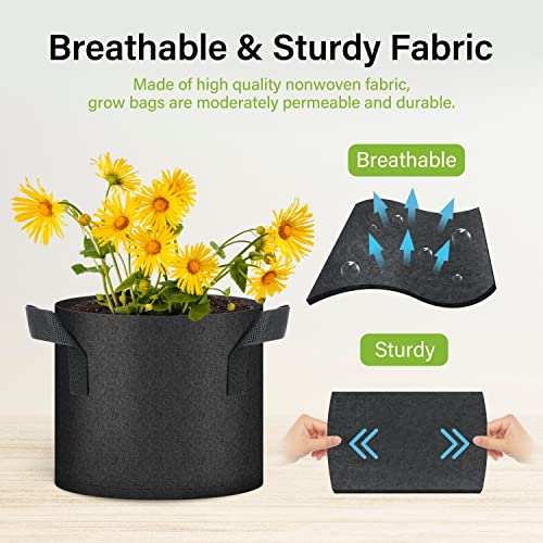 HealSmart Plant Grow Bags 3 Gallon, Tomoato Planter Pots 5-Pack with Handles, Aeration Nonwoven Fabric, Heavy Duty Gardening Planter for Vegetable, Herbs and Flowers, Black - color: Black, 5 Pack, size: 3 Gallon