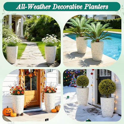 Autodaya 19.5" Resin Tall Planters for Outdoor Plants, Set of 2 Flower Pots - color: Country Round White-19.5"
