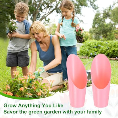 M METERXITY 3-Pack Bonsai Soil Scoops, Plastic Garden Soil Scoops Bucket Shovel Potting Scoopers for Transplanting/Flower Planting/Plant Succulent, Colorful Small Gardening Tools [Pink] - color: Pink