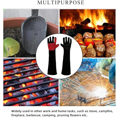 Leather Welding Gloves, Heat Resistant Cowhide Work Gloves for BBQ Fireplace Gardening Camping Animal Handling - size: 18 Inch