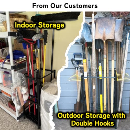 Garden Tool Organizer, Up 48 Long Handle Tool, Garage Storage and Organization with Side Hook for Broom/Rake/Shovel/T-Handle Tool, Heavy Duty Steel Outdoor Tool Rack,Yard Tool Stand for Shed