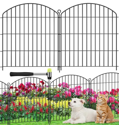 Decorative Garden Fence 32in (H) x22ft (L),Arched Rustproof Metal No Dig - size: 10 Panels-32in(H) x 22ft(L) without Gate