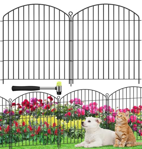 Decorative Garden Fence 32in (H) x22ft (L),Arched Rustproof Metal No Dig - size: 10 Panels-32in(H) x 22ft(L) without Gate