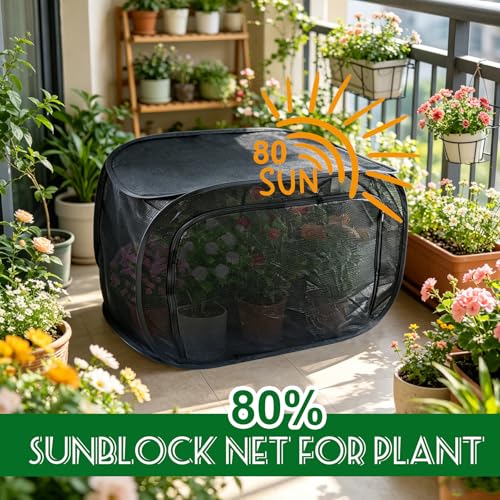 1Pcs Outdoor Plant Enclosure Pop Up Plant Tent Cover Black UV Resisitant 80% Sun Shade Dual-Use Garden Mesh Plant Protection with 3 Zipper Doors & Stakes for Vegetable Flower Pest Barrier16x16x24in - size: 15.7" *15.7" *23.6"