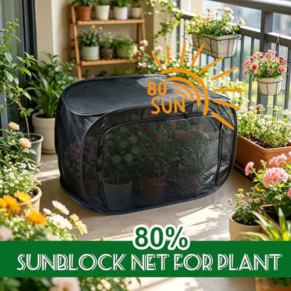 1Pcs Outdoor Plant Enclosure Pop Up Plant Tent Cover Black UV Resisitant 80% Sun Shade Dual-Use Garden Mesh Plant Protection with 3 Zipper Doors & Stakes for Vegetable Flower Pest Barrier16x16x24in - size: 15.7" *15.7" *23.6"