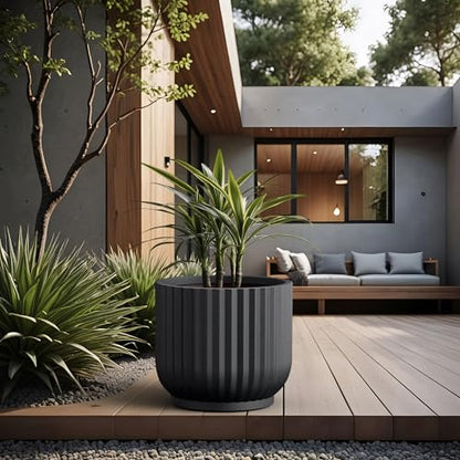 Kante Black Concrete Planter 16.7" Dia All-Weather Round Large Pot - color: Black, size: 16.7"Dia x 14.6"H