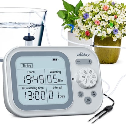 Automatic Drip Irrigation System for Indoor Plants, 2026 Automatic Plant Waterer for 15 Potted Plants Watering with Anti-Siphon and Humidity Mode, Timer, Rechargeable Vacation Self-Watering Pump - color: Gray