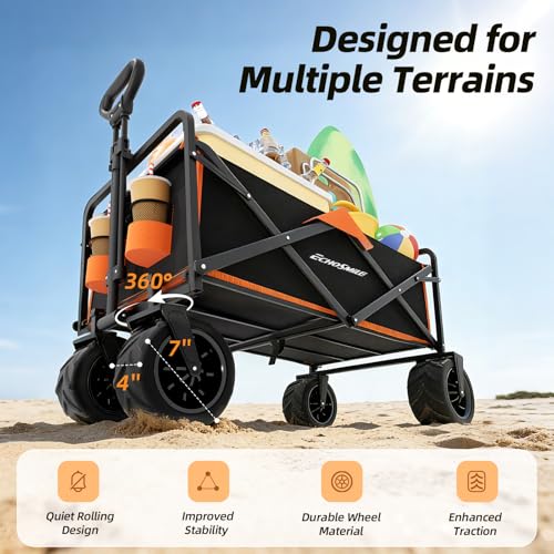 EchoSmile Wagons Carts Foldable Heavy Duty 350Lbs Capacity, Black&Orange - color: Black＆orange