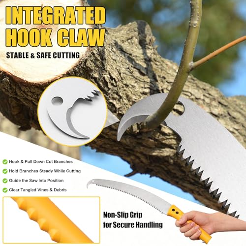 Pole Saw for Tree Trimming, 8FT Lightweight 2 in 1 Manual Hand Saws Tree Trimmer Pole Saw, Sharp Steel Blade, Adjustable Branch Cutter Pruner for Yard Walkway Oak Palm Fruit Pine and Fir Limbs Cutting - size: 8FT