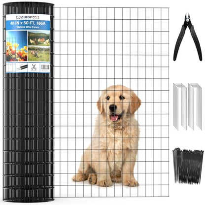 Black PVC Coated Welded Wire Fence 48 in x 50 Ft for Yard Plant Protection - size: 48in x 50ft