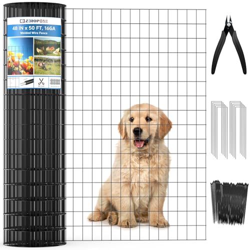 Black PVC Coated Welded Wire Fence 48 in x 50 Ft for Yard Plant Protection - size: 48in x 50ft