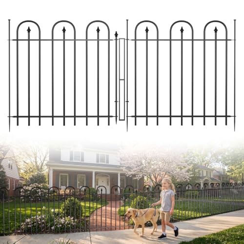 Garden Fence with Gate - 5 Panels, 32 in(H) x 12 ft(L) No Dig Animal Barrier, Arched Decorative Garden Fence Border with Ground Stakes, Rustproof Metal Fencing for Yard Patio Dog Rabbit - size: 5 Panels-12 ft(L) X 32 in(H)