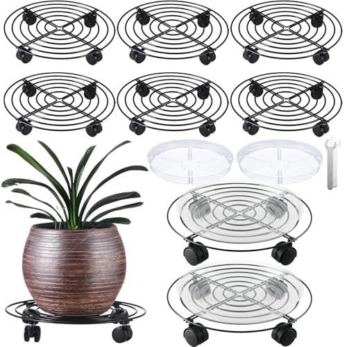 8 Packs Large Metal Plant Caddy with Wheels 14" Rolling Plant Stands Heavy-duty Wrought Iron Plant Roller Base Pot Movers Plant Saucer on Wheels Black - color: Black, size: 14"/ 8 packs