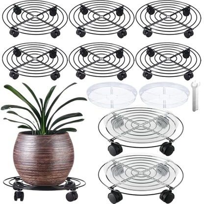 8 Packs Large Metal Plant Caddy with Wheels 14" Rolling Plant Stands Heavy-duty Wrought Iron Plant Roller Base Pot Movers Plant Saucer on Wheels Black - color: Black, size: 14"/ 8 packs