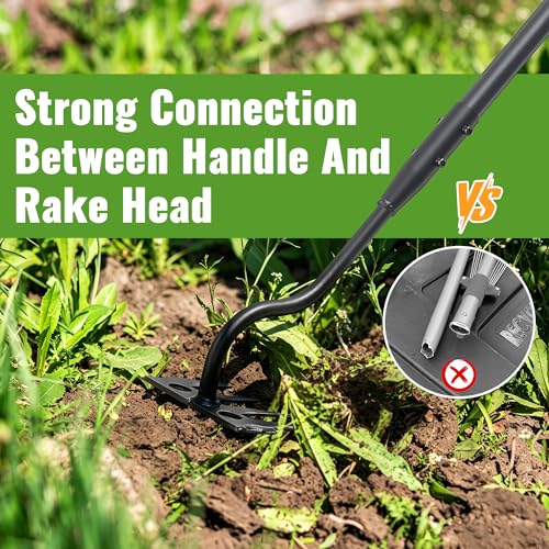 Weeding Rake for Gardening, 70 Inch Weed Puller Tool with Long Handle for Weeding Loosening Soil Cultivating Heavy Duty Metal 4 Tines Weeder for Backyard, Lawn, Garden Beds - size: 4 tines