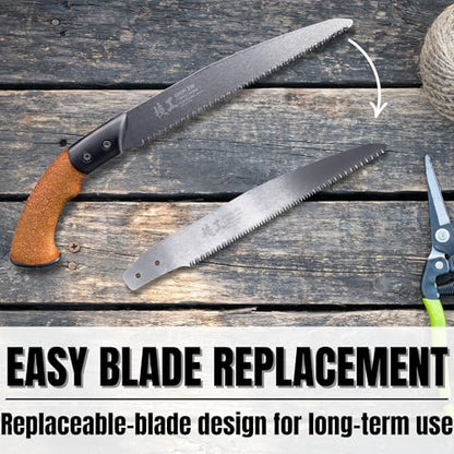 KAKURI Japanese Pruning Saw with Sheath 8.2" for Tree Trimming - Hand Tree Saw for Gardening, Camping, Bushcraft - Non Slip Cork Handle - Made in Japan