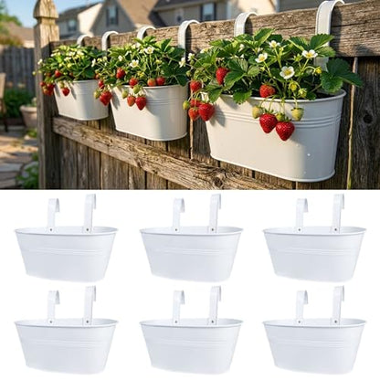 LaLaGreen Modern Rail Planter (9.8 in, 6 Pack) White Metal Deck Buckets - size: 9.8" (25 cm) x 6 Pack