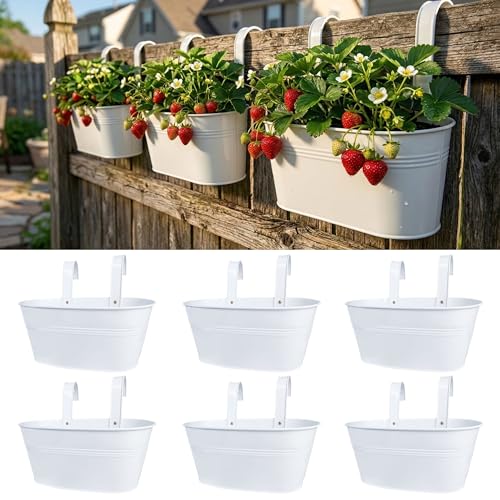 LaLaGreen Modern Rail Planter (9.8 in, 6 Pack) White Metal Deck Buckets - size: 9.8" (25 cm) x 6 Pack
