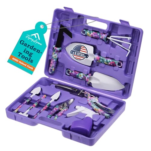APSARAS USA Gardening Tools, 10 Pieces Gardening Tool Set with Purple Floral Print,Ergonomic Handle Trowel Rake Weeder Pruner Shears Sprayer with Carrying Case Garden Tool Set Gifts for Women - style: Purple Floral with Case