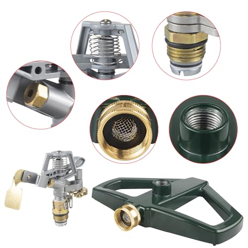 Sprinklers for Yard with Metal Base, Heavy Duty Sprinklers 360 Degree Rotating, Adjustable Zinc Alloy Sprinkler for Yard, Garden, Lawn and Large Areas