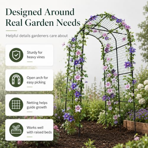 FOLLOOK Garden Arch Trellis for Climbing Plants Outdoor, 7.8 ft, Black - size: 43.3" x 70.8" x 82.6"