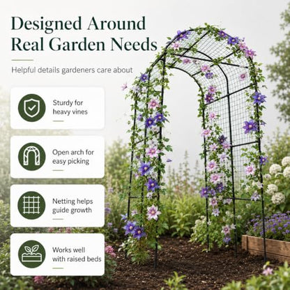FOLLOOK Garden Arch Trellis for Climbing Plants Outdoor, 7.8 ft, Black - size: 43.3" x 70.8" x 82.6"