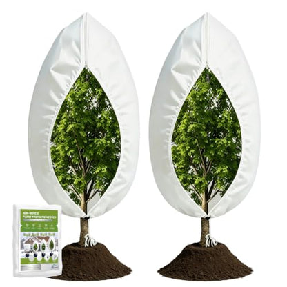 TOREAD 47“*71” Plant Frost Cover with Zipper and Drawstring, Non-Woven Freeze Protection, for Outdoor Plants, Breathable Winter Plant Cover for Shrubs, Potted Plants and Garden Plants 2PACK - size: 47" x 71"