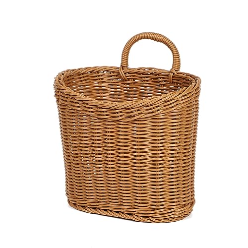 Woven Hanging Wicker Basket for Front Door, Handmade Rattan Hanging Wall Baskets for Garden Farmhouse Home