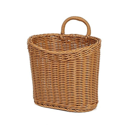Woven Hanging Wicker Basket for Front Door, Handmade Rattan Hanging Wall Baskets for Garden Farmhouse Home