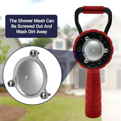 HugeDawn Garden Hose Nozzle, 6 Spray Patterns Heavy Duty Metal Water Nozzle with High Pressure for Watering, Cleaning, Washing (Red) - color: Red