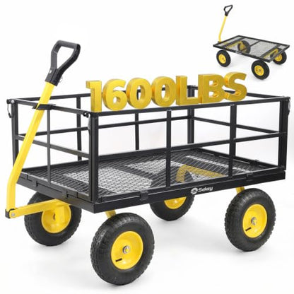 Sekey 12 Cu Ft Steel Garden Cart, 1600 lb Capacity, Towable Handle - color: Black, size: 1600LBS