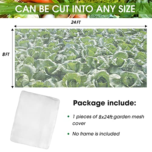 Unves 8'x24' Garden Netting, Bird Netting for Garden Protection - size: 8 x 24 Ft x 1 pc