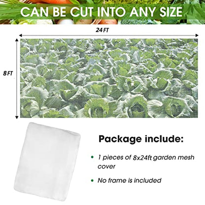 Unves 8'x24' Garden Netting, Bird Netting for Garden Protection - size: 8 x 24 Ft x 1 pc