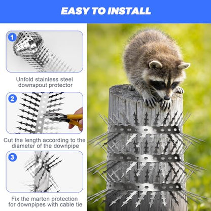 Bird Spikes, Squirrels Spike, Raccoon Snake Deterrent, Squirrel Spikes, Stainless Steel Squirrel baffles for Bird feeders, Anti Climb Spikes for Birdhouse to Keep Mouse Raccoo Away, 10FT