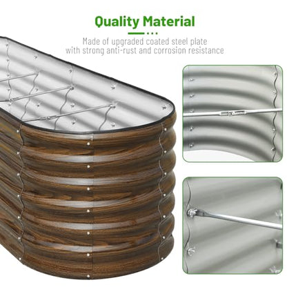 SnugNiture 8x2 ft Oval Raised Garden Bed - 22" Tall Galvanized Steel Planter Box for Vegetables, Herbs, Flowers | Easy Assembly with Support Rods, Brown - size: 8x2x2ft(1 Pack)