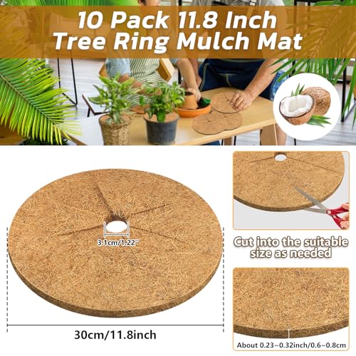 Legigo 10 Pack Coconut Fiber Mulch Ring Tree Plant Protector Mat, 11.8 Inch - color: 10 Pack, size: 11.8 Inch