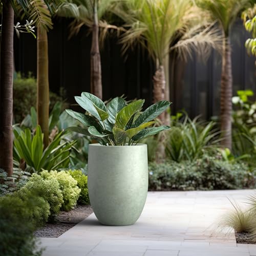 Kante Large Round Bullet Mint Green Concrete Planter 21.7" Tall, Outdoor - color: Mint Green