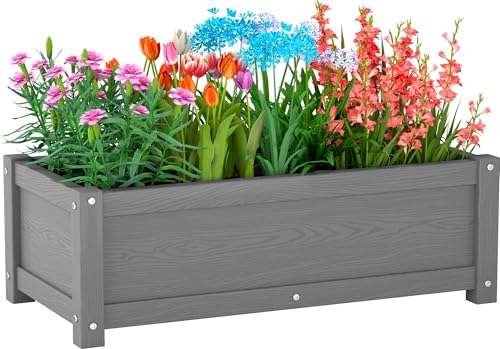 HDPE Raised Planter Box Outdoor,Rot-Resistant and Non-Cracking,Small Raised Beds for Gardening 29.5 * 14.4 * 9.8 in for Yard,Lawn,Outdoor Planter Boxes Rectangle with Drainage Holes Gray - color: Gray, size: 29.5 x 14.4 x 9.8 in