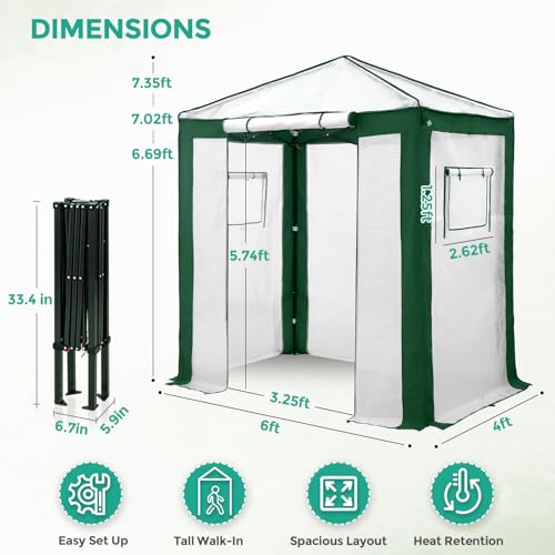 EAGLE PEAK 6x4 Walk in Pop Up Greenhouse, Green/White - color: Green/White, size: 6x4