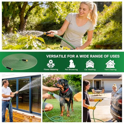 Garden Hose 100 ft Flexible Non-Expandable Water Hose Kink-Free Ultra Lightweight Leak-Proof Durable Portable Wear-Resistant Hoses Pipe with 3/4" Brass Fittings for Outdoor Yard Lawn Car Wash - size: 100FT