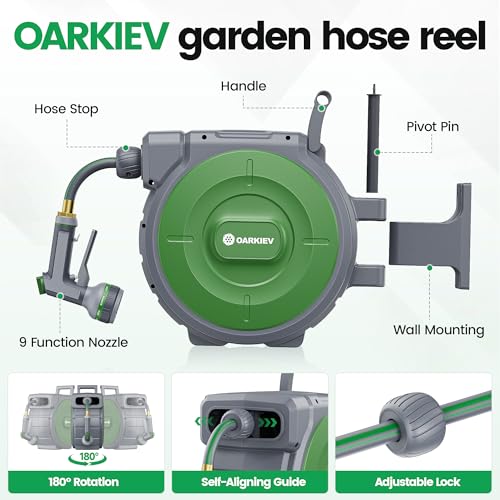 Garden Retractable Hose Reel, 1/2 Inch x 120 ft Wall Mounted Garden Hose Reel with Any Length Lock, Upgraded Slow Return System and 180°Swivel Bracket - size: 1/2"120FT