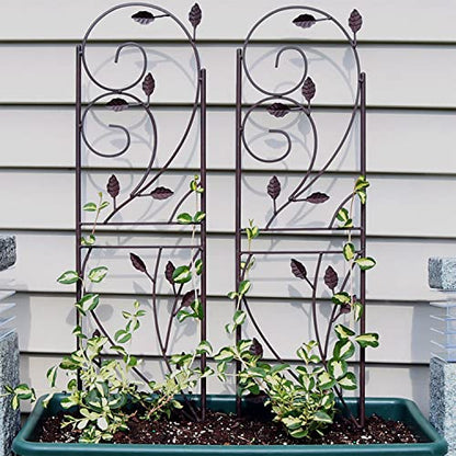 Sunnydaze 32-Inch Rustic Plant Design Outdoor Garden Trellis - Metal Wire Plant Support Trellis for Climbing Plants - Brown - Set of 2 - style: Rustic