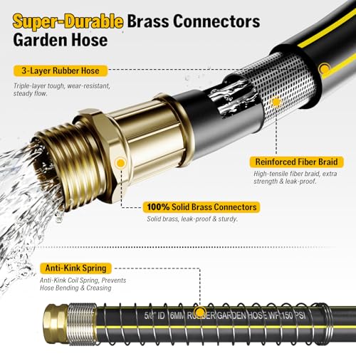 Heavy Duty Garden Hose Holder include 45ft Rubber Hose 5/8"