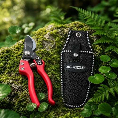AGRICUT Japanese Pruning Shears, Hand Pruners with Sheath - style: Nylon Handle, High Carbon Steel PRO with Sheath
