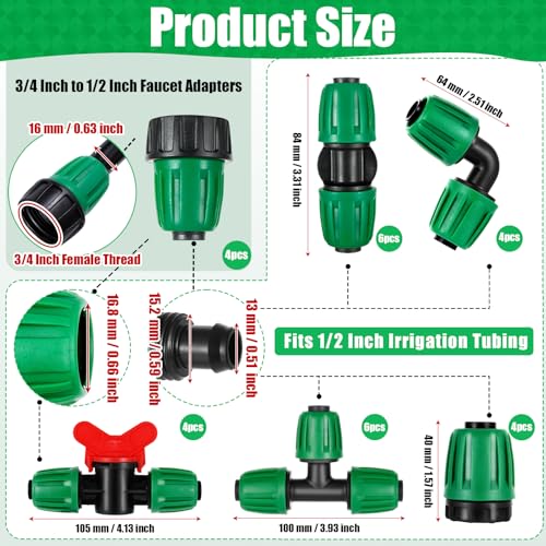 28 Pcs 1/2 Inch Drip Irrigation Fittings Kits,Drip Hose Connector - size: 28 PCS 1/2 Fitting